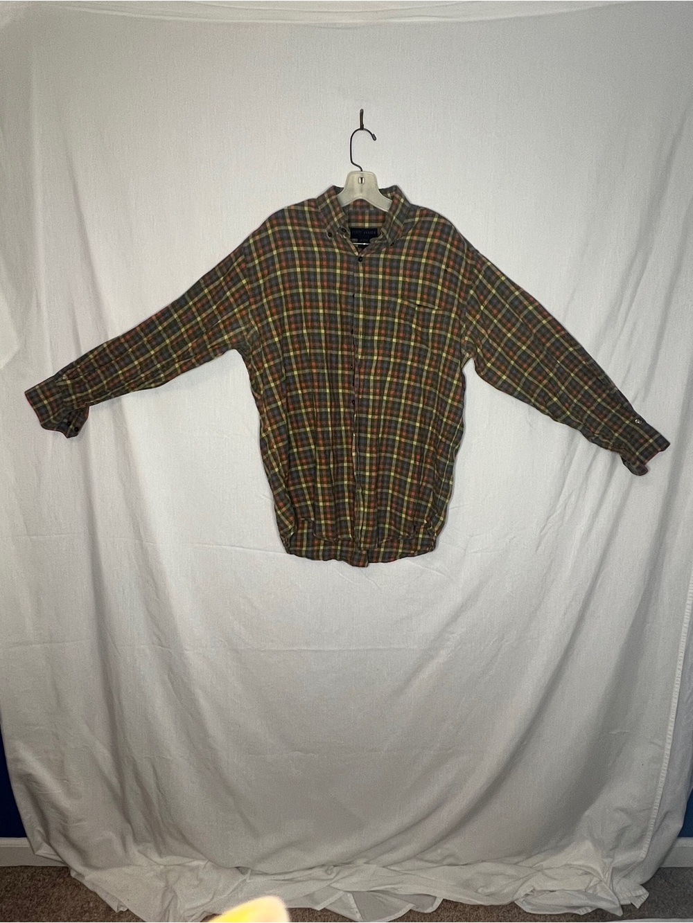 Scott Barber Large Plaid Button Down Shirt Cotton Purple Green Orange Preppy